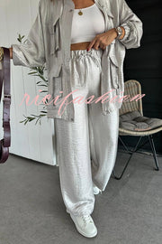 Easy on Me Metallic Fabric Elastic Waist Pocketed Wide Leg Pants