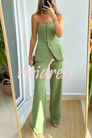 Extra Dose of Confidence Off Shoulder Button Top and Straight Pants Set