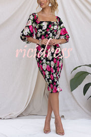 Midnight Beauty Floral Smocked Midi Dress