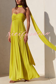 Exquisite Princess Pleated Off Shoulder with Scarf Party Maxi Dress