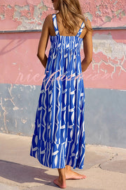 Unique Printed Holiday Style French Sling Maxi Dress