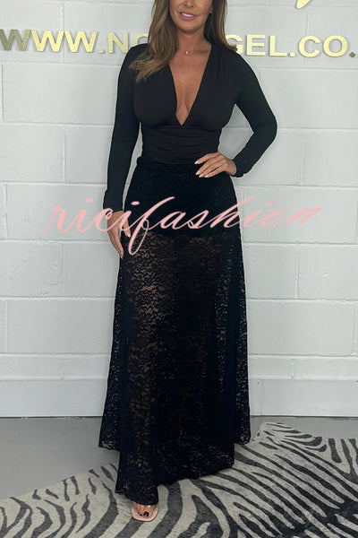 Elegant and Sexy Hollow Lace Maxi Skirt