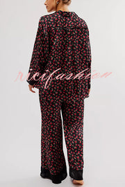 Unique Printed Lounge Long-sleeved Shirt and Elastic Waisted Baggy Pants Set