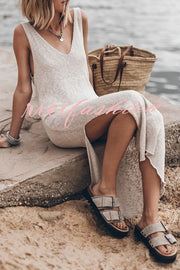 Vacation Breeze Knit Slit Loose Tank Midi Dress