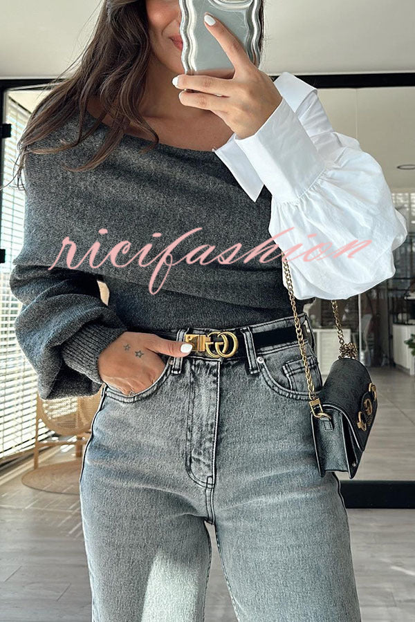 Stylish Patchwork Contrasting Long-sleeved V-neck Casual Sweater