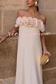 Blooming Chic Flower Applique Elastic Off Shoulder Strapless Maxi Dress