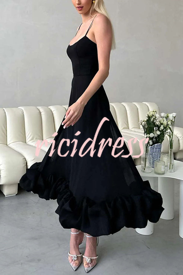 Midnight Girl Flounce Bustier Banquet Party Midi Dress