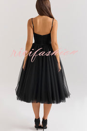 Royal Treatment Tulle Bows Detail Ruched Slip Midi Dress