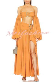 Vacation Chic Chiffon High Rise Flowy Asymmetrical Drape Maxi Skirt