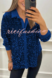 Fashion Velvet Sequined Loose Casual Long-sleeved Shirt