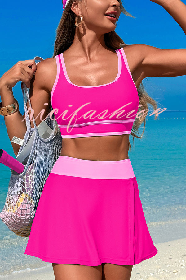 Fashion Contrast Color Stretch Sports Two-piece Bikini Swimsuit