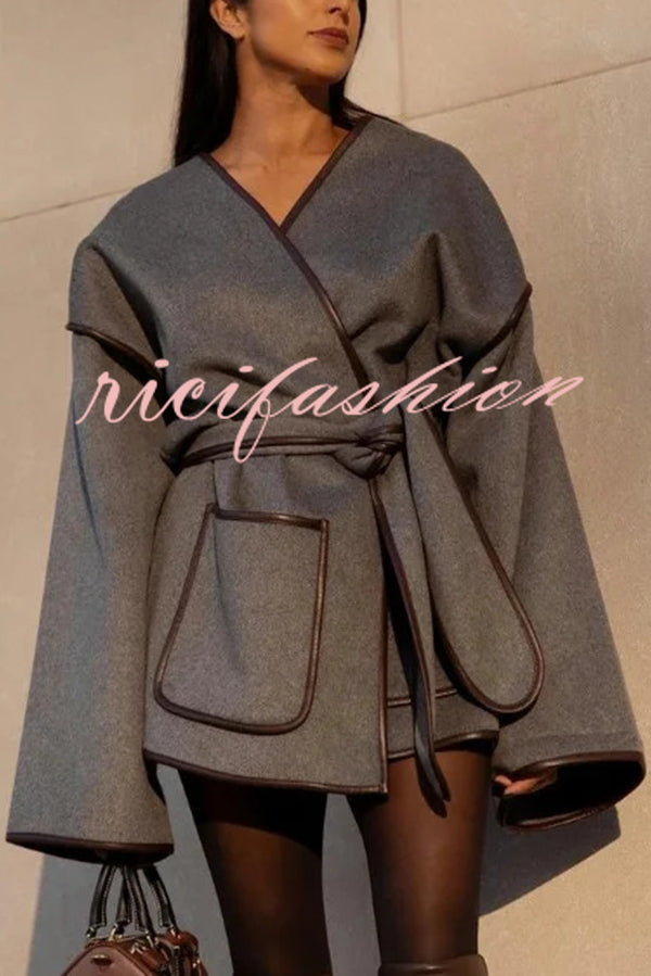 Comfort Is Luxury Wool Blend Tie-up  Pocket Oversized Blanket Coat