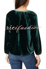 Solid Color Velvet V-neck Long-sleeved Shirt