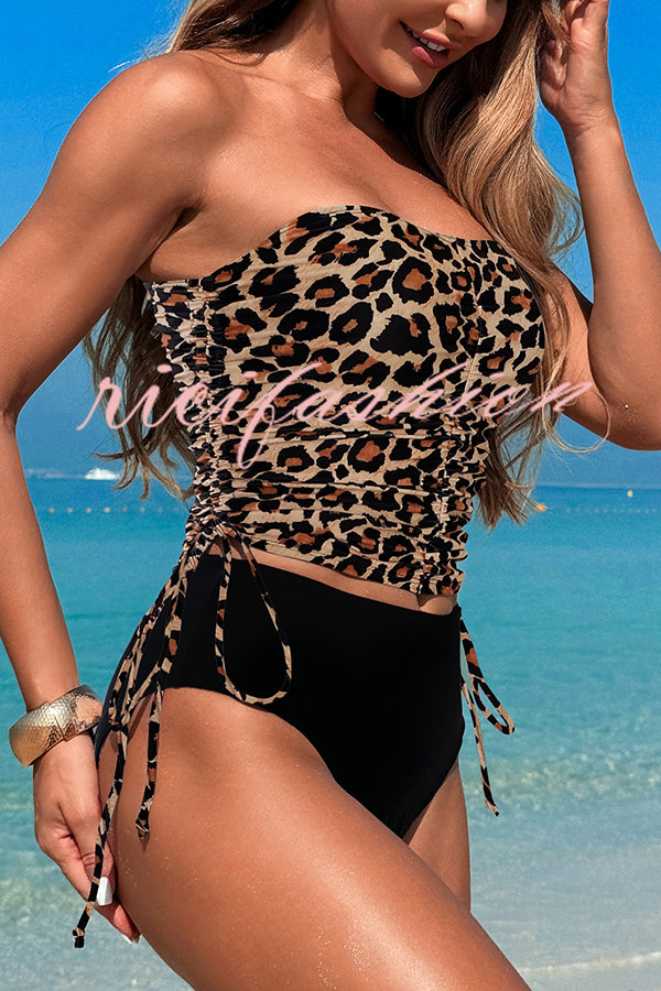 Unique Print High Waist Tie-Stretch Two-Piece Bikini Swimsuit