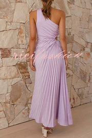 Charming One Shoulder Lace Up Cutout Pleated Maxi Dress