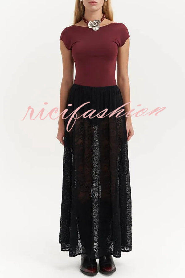 Sweet Festival Unique Lace Elastic Waist A-line Maxi Dress