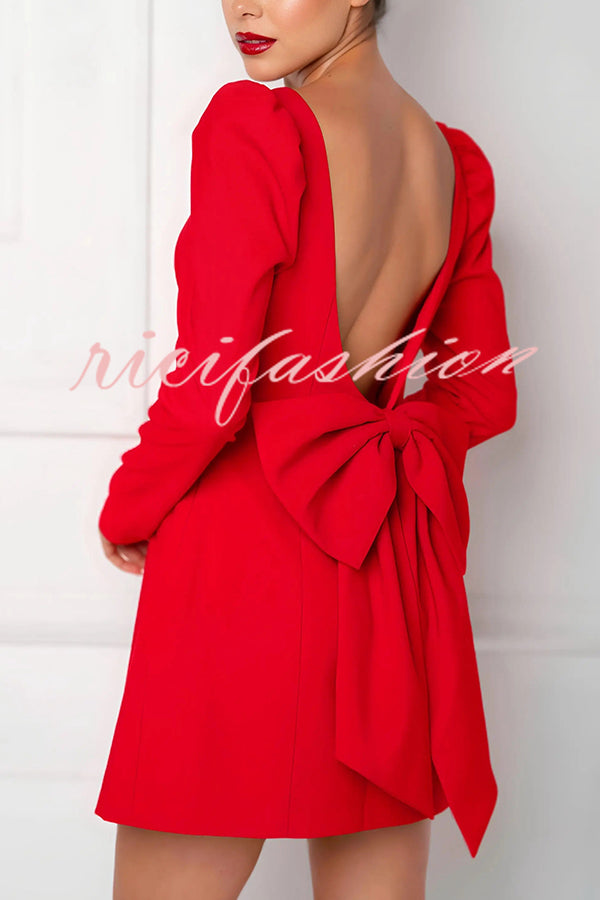 Gift for You Puff Shoulder Long Sleeve Back Bow Detail Mini Dress