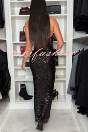 Let’s Celebrate Sequin High Rise Fishtail Maxi Skirt