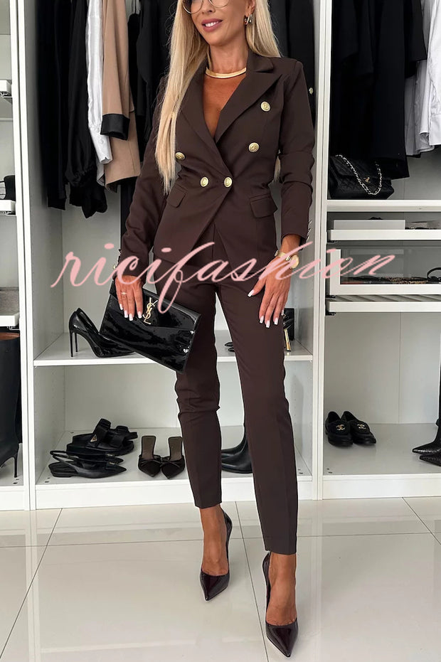 Feeling of Confidence Metal Button Long Sleeve Lapel Blazer