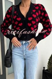 Cute Heart V-neck Long Sleeve Casual Knitted Cardigan