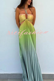 Get Ready Beautiful Gradient Print Cutout Halterneck Pleated Maxi Dress