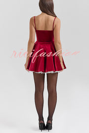 Year-end Dance Velvet Tulle Patchwork Sweetheart Neck Slip Mini Dress