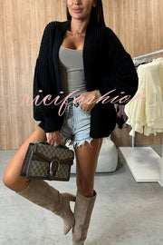 Solid Color V-neck Long-sleeved Casual Knitted Cardigan