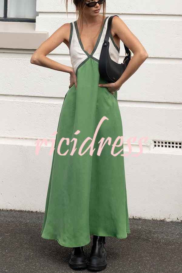 Perfect for Summer Weddings Satin Contrast Colour Relaxed Maxi Dress