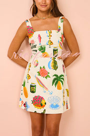 Summer Colorful Fruit Unique Print Tie-back Mini Dress