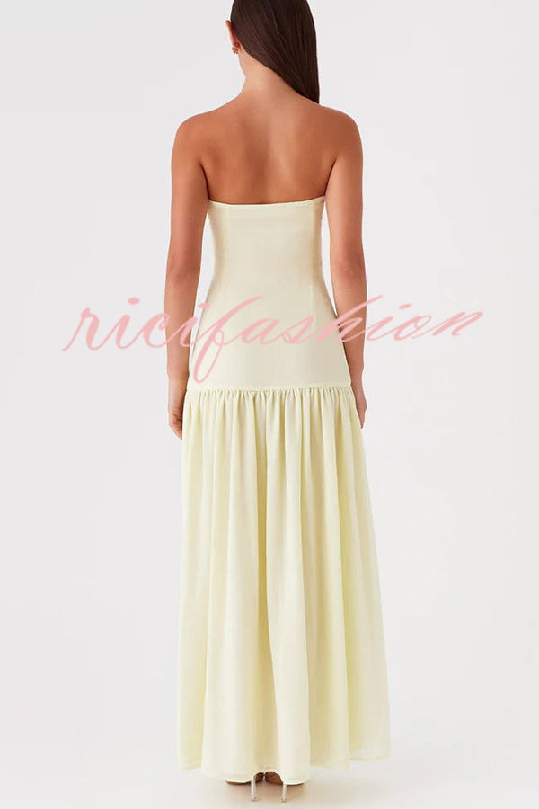 Eden Patchwork Semi-sheer Chiffon Strapless Maxi Dress