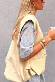 Fashionable Loose Sleeveless Pocket Casual Vest