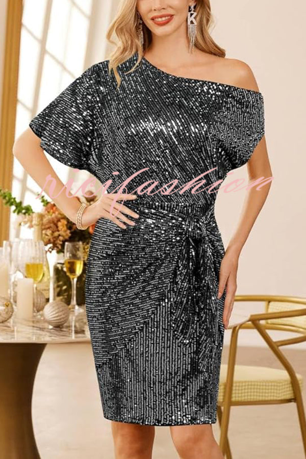 Solid Sequined Elegant Strappy Mini Dress