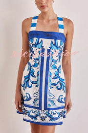 Channeling Summer Linen Blend Unique Print Wide Strap Pocketed Mini Dress