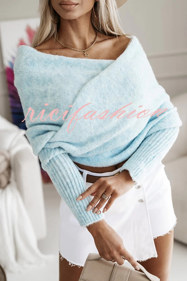 Warm in Two Ways Knit Off Shoulder Relaxed Poncho Sweater