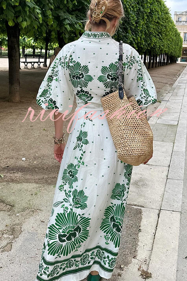 Forest Soul Unique Print Button Down Long Sleeve Shirt Maxi Dress