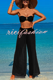 Solid Color Loose Metal Buckle Beach Pants