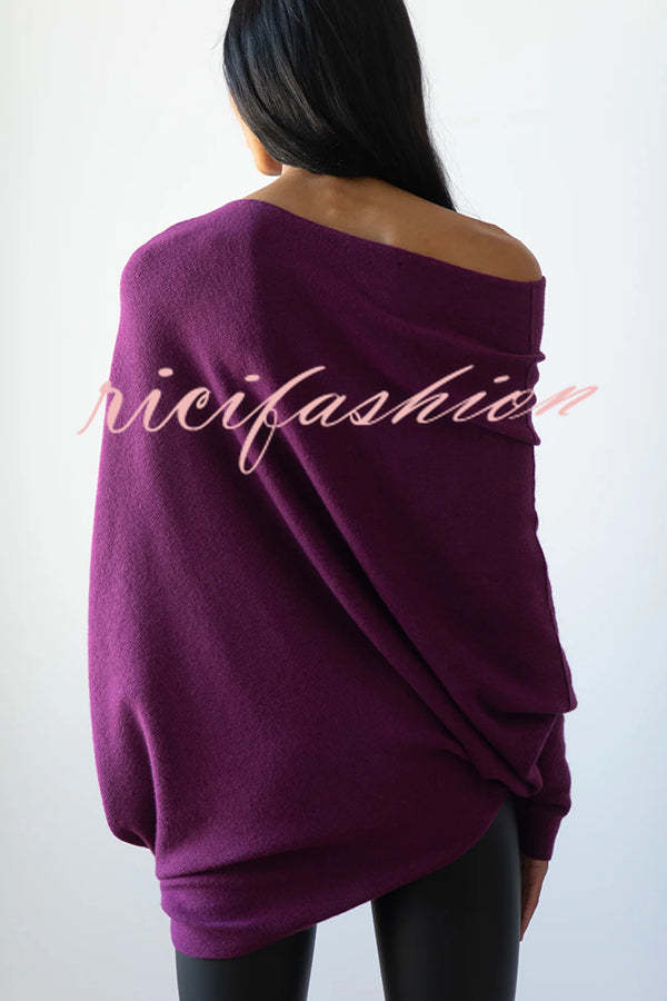 Solid Color Round Neck Long Sleeve Loose Knitted Sweater