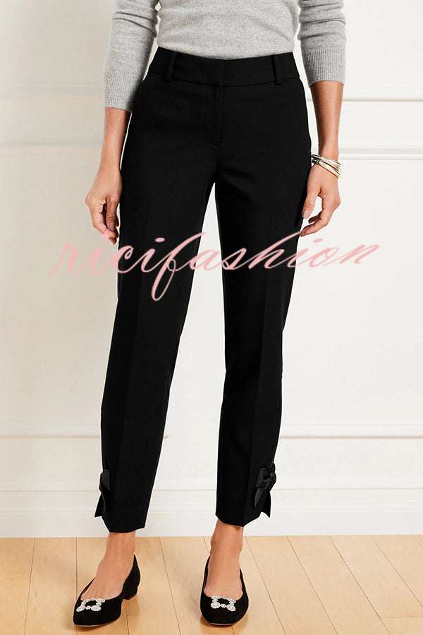 Add Elegance Side Bow Detail Pocketed Straight Ankle Pants