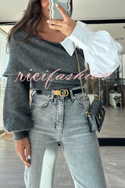 Stylish Patchwork Contrasting Long-sleeved V-neck Casual Sweater