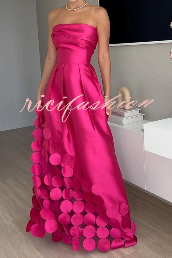 Luxurious Poise Satin Spliced mesh Polka-dot Fabric Off Shoulder Formal Maxi Dress