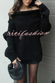 Fashionable Irregular Collar Loose Casual Knitted Sweater