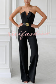 Tuxedo-style Off Shoulder Pocket Wide Leg Formal Jumpsuit