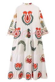 Botanical Print Lapel Ruffled Resort Maxi Dress