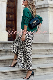 Wild and Elegant Leopard Print Elastic Waist Fishtail Loose Maxi Skirt