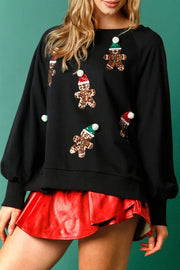 Christmas Gingerbread Man Sequined Long Sleeve Sweatshirt