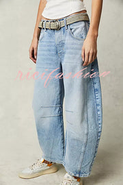 Rina Denim Mid-Rise Pocket Tapered Hem Barrel Jeans