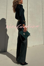 Stylish Faux Leather Pocketed Straight Stretch Pants