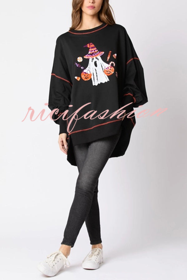 Halloween Ghost Sequin Loose Casual Sweatshirt