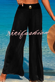 Solid Color Loose Metal Buckle Beach Pants