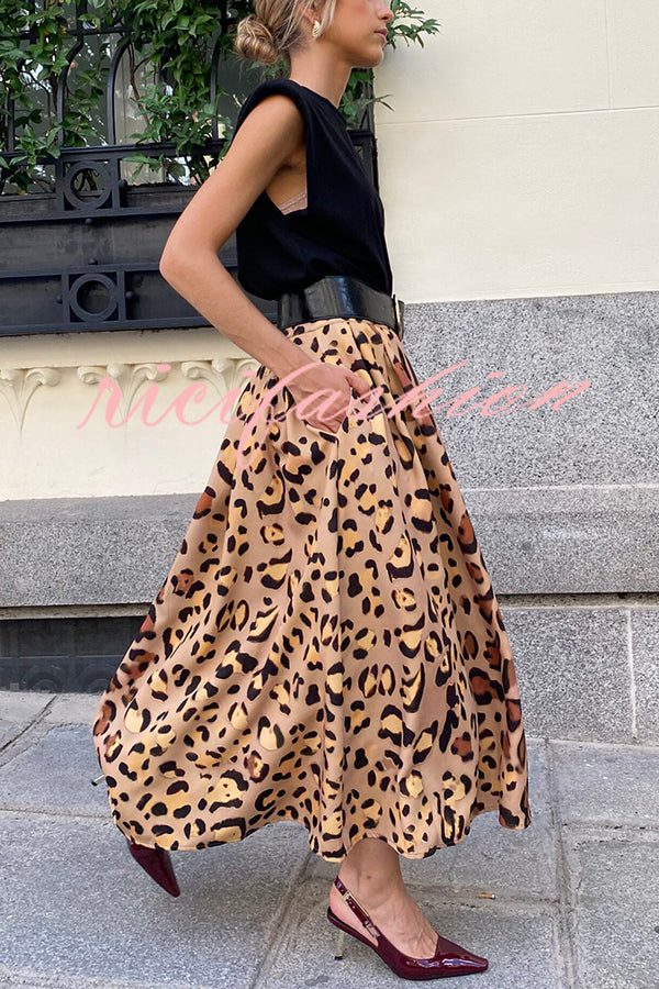 Stylish Leopard Print Elegant Large Hem Maxi Skirt